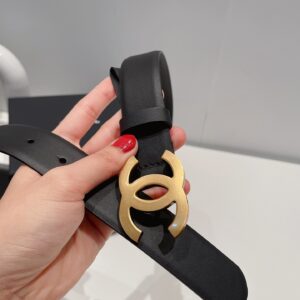 Alternative view of Chanel Gold Tone Interlocking C Buckle 32mm Belt Black For Women