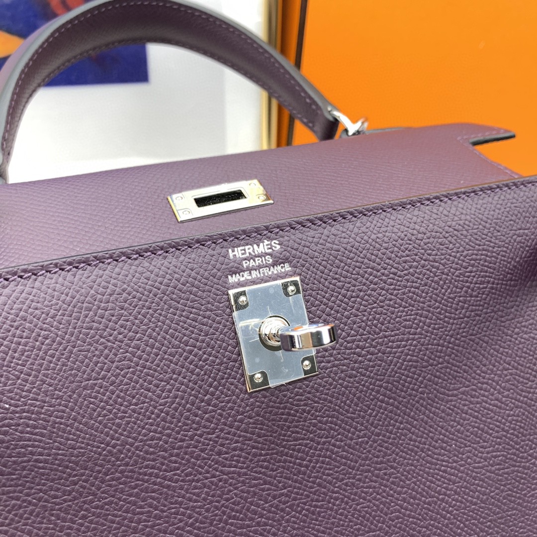 Hermes Kelly 25 Sellier Epsom Dark Purple Bag For Women, Women's Handbags, Shoulder Bags 10in/25cm - Image 4