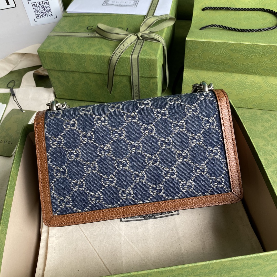 Gucci Dionysus Small Shoulder Bag 11in/ 28cm Dark Blue/ Ivory Eco Washed Organic GG Jacquard Denim Antique Silver Hardware For Women 400249 2KQFN 4483 - Image 5