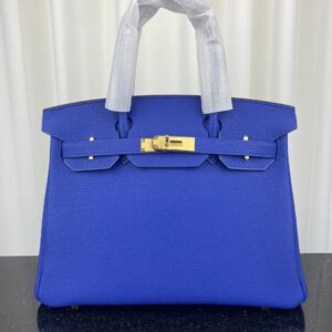 Alternative view of Hermes Birkin 30 Top Handle Bag 11.8in/ 30cm Blue Gold Hardware For Women