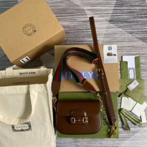Gucci Horsebit 1955 GG Mini Bag Brown For Women, Women's Bags 8in/21cm GG
