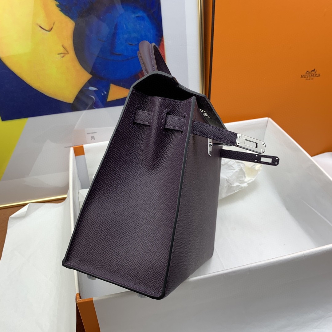 Hermes Kelly 25 Sellier Epsom Dark Purple Bag For Women, Women's Handbags, Shoulder Bags 10in/25cm - Image 3