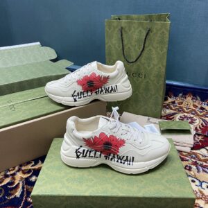 Alternative view of Gucci Men's Rhyton Sneakers With Gucci Hawaii Poppy Print White Ivory For Men 631708-DRW00-9522