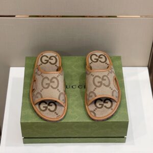 Gucci Men's Maxi GG Supreme Slide Sandal Brown And Beige For Men ‎624879