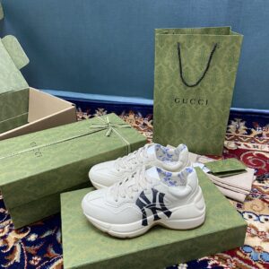 Gucci Men's Rhyton Sneaker GG With NY Yankess White Ivory For Men 548638 DRW00 9022