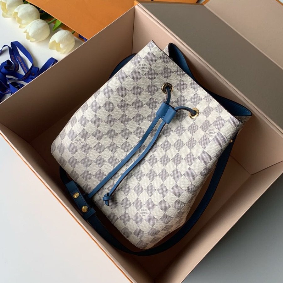 Louis Vuitton NeoNoe MM Bucket Bag Damier Azur Canvas Bleuet Blue For Women, Women’s Handbags, Shoulder And Crossbody Bags 10.2in/26cm LV N40153