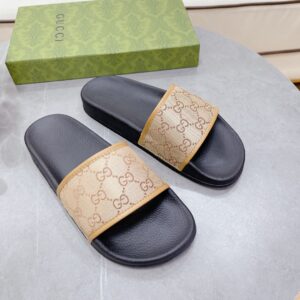 Gucci Men's GG Slide Sandal Black And Brown For Men 407345