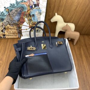 Alternative view of Hermes Birkin Colormatic Top Handle Bag 11.8in/ 30cm Navy Blue Gold Toned Hardware For Women