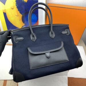 Alternative view of Hermes Birkin Cargo 35 Top Handle Bag 13.8in/ 35cm Navy Blue Silver Hardware For Women
