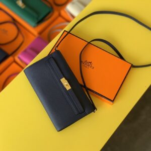 Hermes Kelly Wallet To Go Woc Epsom Blue For Women, Women's Wallet 8.3in/21cm