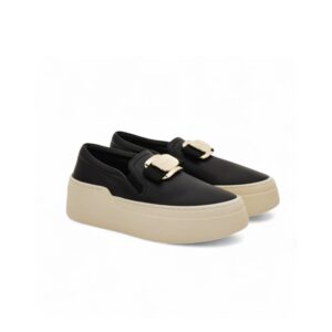 Ferragamo New Vara Plate Slip On Sneakers Black For Women 030606 774815