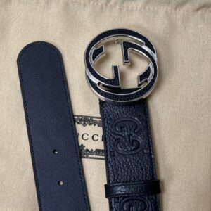 Alternative view of Gucci GG Marmont Circle Buckle Belt Black Leather With Silver Trim 40mm