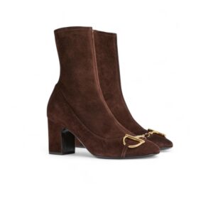 Gucci Ankle Boots With Half Horsebit Dark Brown Suede For Women 849549 AAFMU 2344