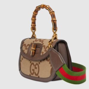 Alternative view of Gucci Bamboo 1947 Jumbo GG Small Top Handle Bag 8.3in/ 21cm Camel Ebony Gold Hardware For Women 675797 UKMDT 2570