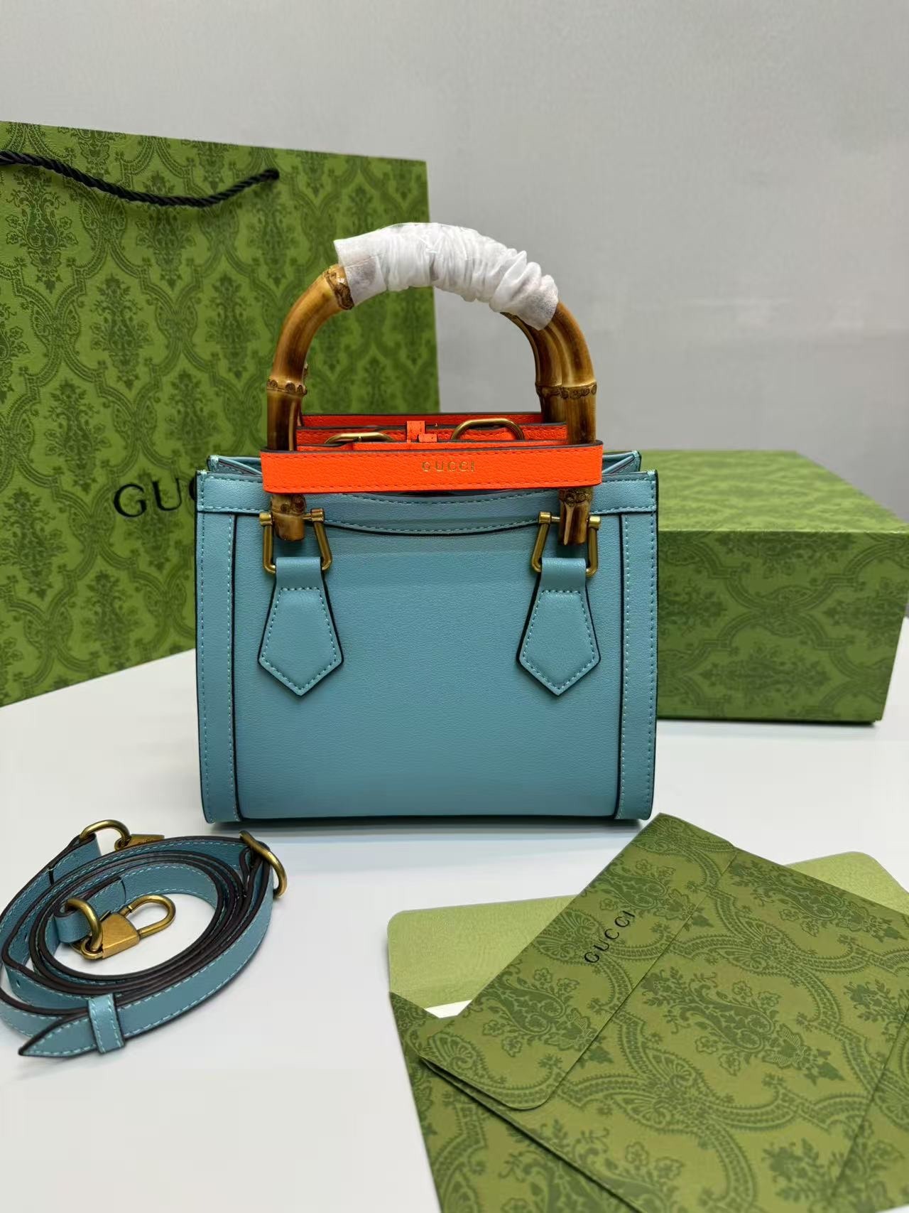 Gucci Diana Mini Tote Bag Light Blue For Women, Women's Bags 7.9in/20cm GG 702732 U3ZDT 4377 - Image 2