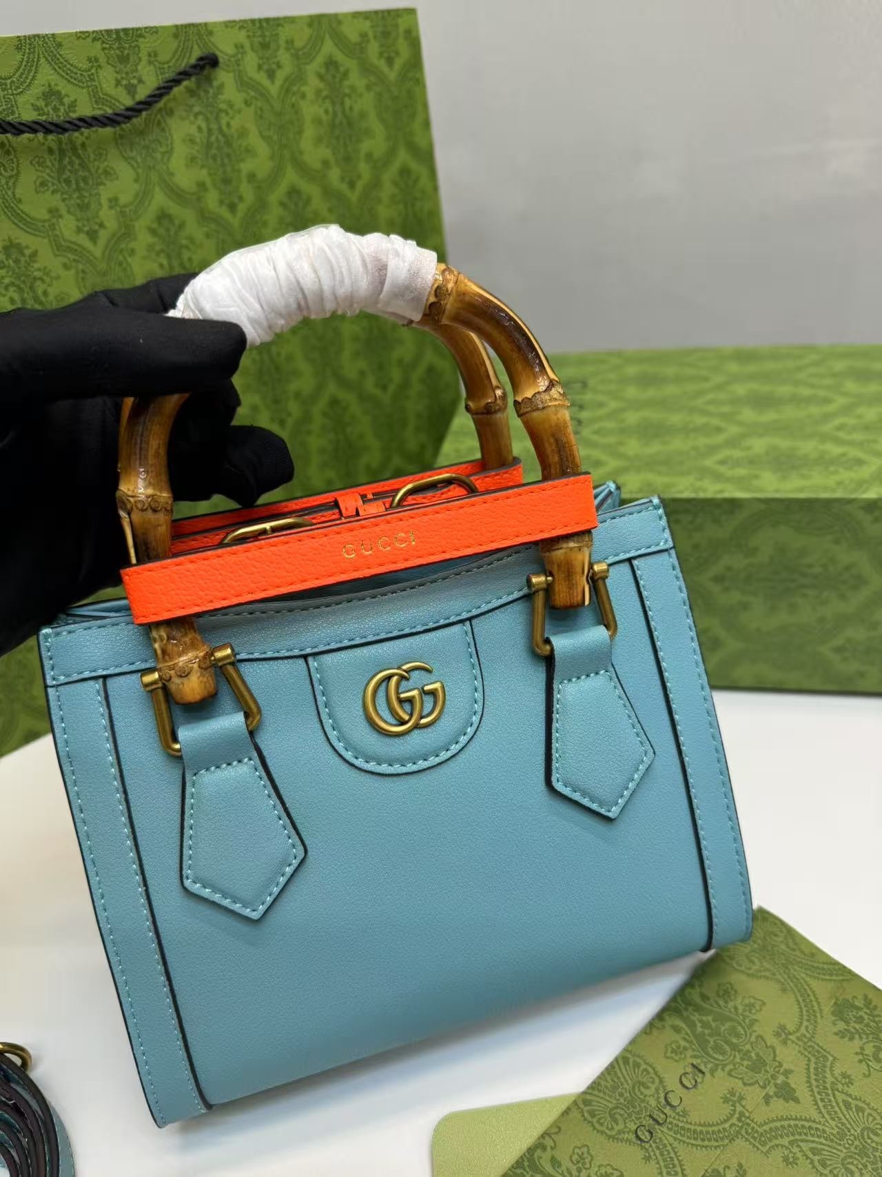 Gucci Diana Mini Tote Bag Light Blue For Women, Women's Bags 7.9in/20cm GG 702732 U3ZDT 4377 - Image 4