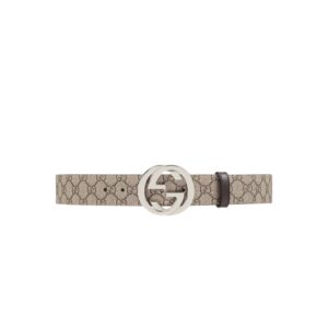Gucci GG Belt 38mm With Interlocking G Buckle Beige/Ebony For Men 411924 KGDHN 9643