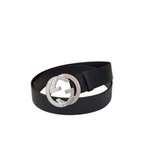 Gucci GG Pebbled Monogram Belt Black With Silver Crystal Buckle 40mm