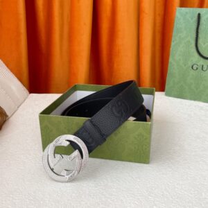 Alternative view of Gucci GG Pebbled Monogram Belt Black With Silver Crystal Buckle 40mm