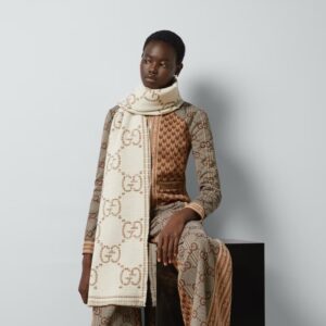 Alternative view of Gucci GG Jacquard Scarf Ivory And Beige 70.8in/180cm ‎774419 3GAMQ 9778