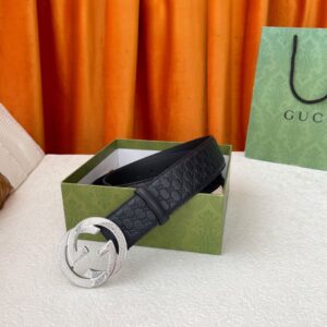 Alternative view of Gucci Monogram Belt Black With Silver Crystal Buckle 40mm