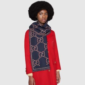 Alternative view of Gucci GG Scarf Navy And Red 71in/180cm ‎660025 4G386 4174