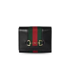 Gucci Horsebit Web Small Tri-fold Wallet 3.9in/ 10cm Black Gold Hardware ‎For Women 867131 AAGF7 1053