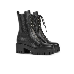 Gucci Lace-Up Ankle Boots With GG Black For Women 840739 AAE5Q 1000