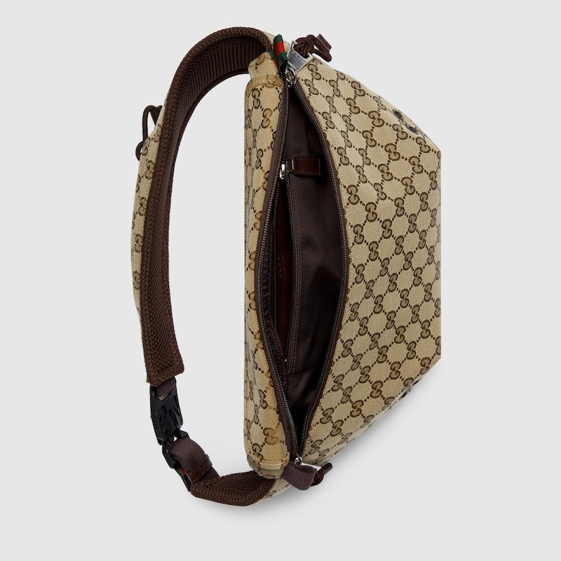 Gucci Small GG Belt Bag Beige And Dark Brown For Men 12.6in/32cm 804262 FADUK 9853