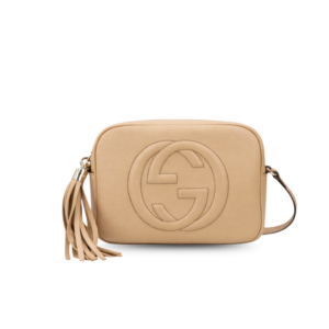 Gucci Soho Disco Small Crossbody Bag 8in/ 21cm Beige Gold Hardware For Women GG 308364