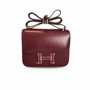 Hermes Constance 18 Crossbody Bag 7.1in/ 18cm Burgundy Swift Leather Silver Hardware For Women