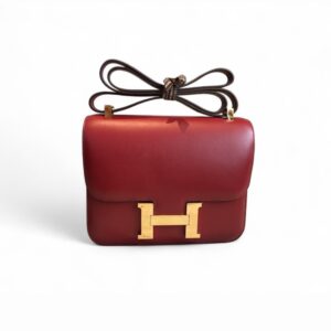 Hermes Constance 24 Crossbody Bag 9.5in/ 24cm Burgundy Swift Leather Gold Hardware For Women