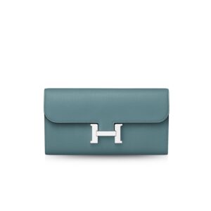 Hermes Constance To Go Long Wallet 8.3in/ 21cm Blue Silver Hardware For Women