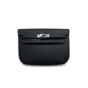 Hermes Garden Kelly Depeches 25 Pouch Silver Hardware Black For Men - 25.4cm/10in