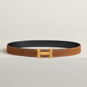 Alternative view of Hermes H Guillochee Belt 32mm Buckle And Reversible Leather Strap Noir/Gold H064540CC06