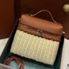 Loro Piana Extra Pocket L19 North-South Wicker Top Handle Bag 8.3in/ 21cm Malt/ Deep Kummel Silver Hardware For Women FAN5321 B3PK - Image 4