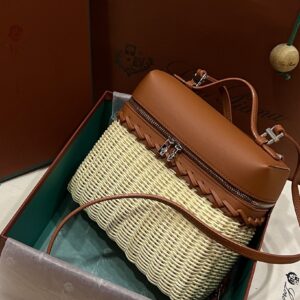 Alternative view of Loro Piana Extra Pocket L19 North-South Wicker Top Handle Bag 8.3in/ 21cm Malt/ Deep Kummel Silver Hardware For Women FAN5321 B3PK