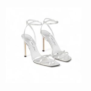 Jimmy Choo Metz 100 Metal Leather Sandal Silver For Women METZ100QUI