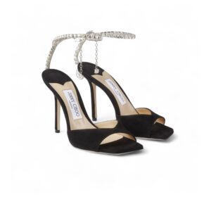 Jimmy Choo Saeda Sandal 100 Black/Crystal For Women SAEDASANDAL100EWA