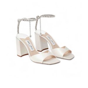 Jimmy Choo Saeda Sandal Block Heel 85 Ivory For Women SAEDASANDALBH85BGH