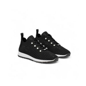Jimmy Choo Veles Crochet Knit Low-Top Trainers Black For Women VELESPBT
