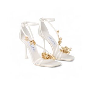 Jimmy Choo Zea 95 Flower Sandals Ivory/Metal Mix For Women ZEA95BGU