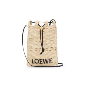 Loewe Drawstring Pocket In Raffia Natural/Black For Women 21cm/8.3in - C756PHPX01