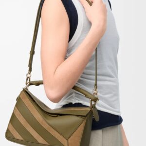 Alternative view of Loewe Small Puzzle Bag Olive Suede For Women 9.4in/24cm A510S21XCE
