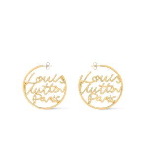Louis Vuitton Script Earrings Gold-Toned For Women - M03239