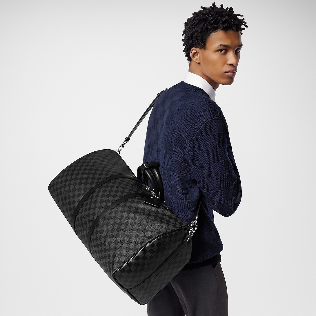 Louis Vuitton Keepall Bandouliere 55 Travel Bag 21.7in/ 55cm Black Damier Graphite Silver Hardware N41413 - Image 2