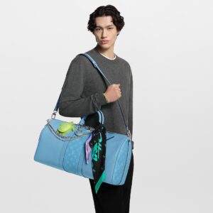Alternative view of Louis Vuitton Keepall Bandouliere 50 Travel Bag 19.7in/ 50cm Sky Blue Silver Hardware M14122