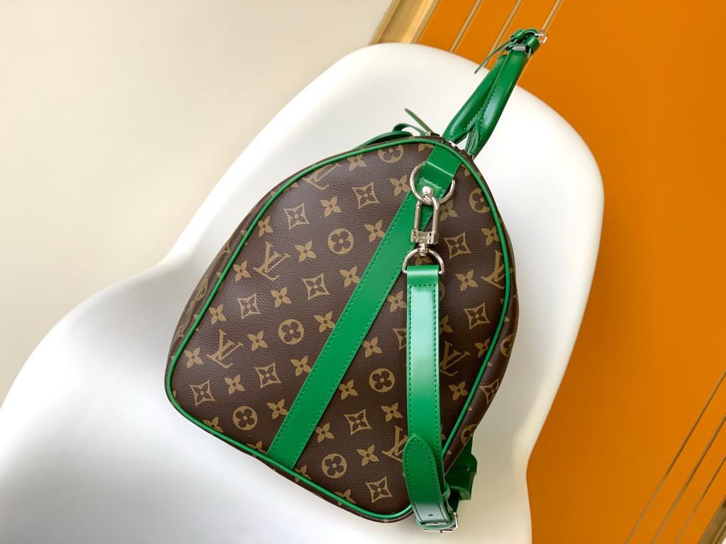 Louis Vuitton Keepall Bandouliere 50 Travel Bag 19.7in/ 50cm Brown/ Green Silver Hardware M46774