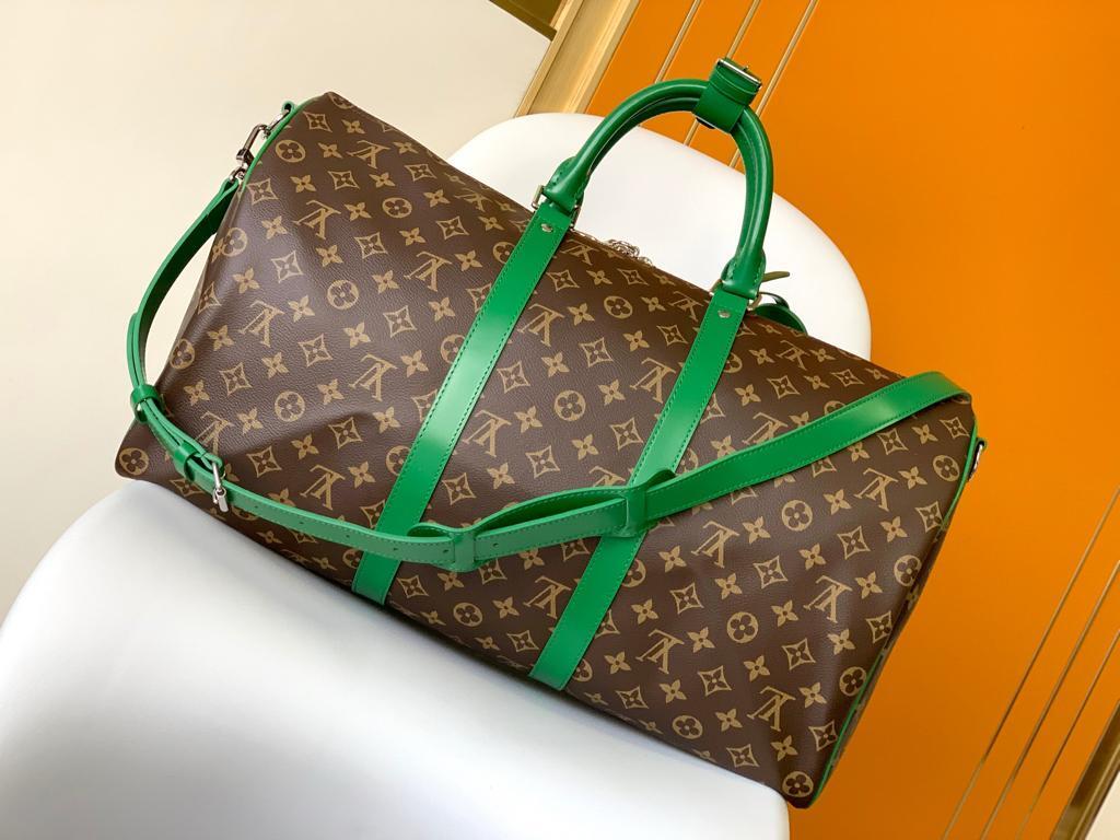 Louis Vuitton Keepall Bandouliere 50 Travel Bag 19.7in/ 50cm Brown/ Green Silver Hardware M46774