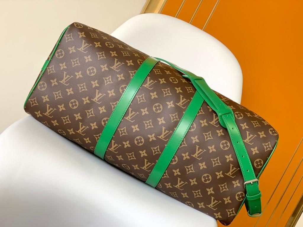Louis Vuitton Keepall Bandouliere 50 Travel Bag 19.7in/ 50cm Brown/ Green Silver Hardware M46774